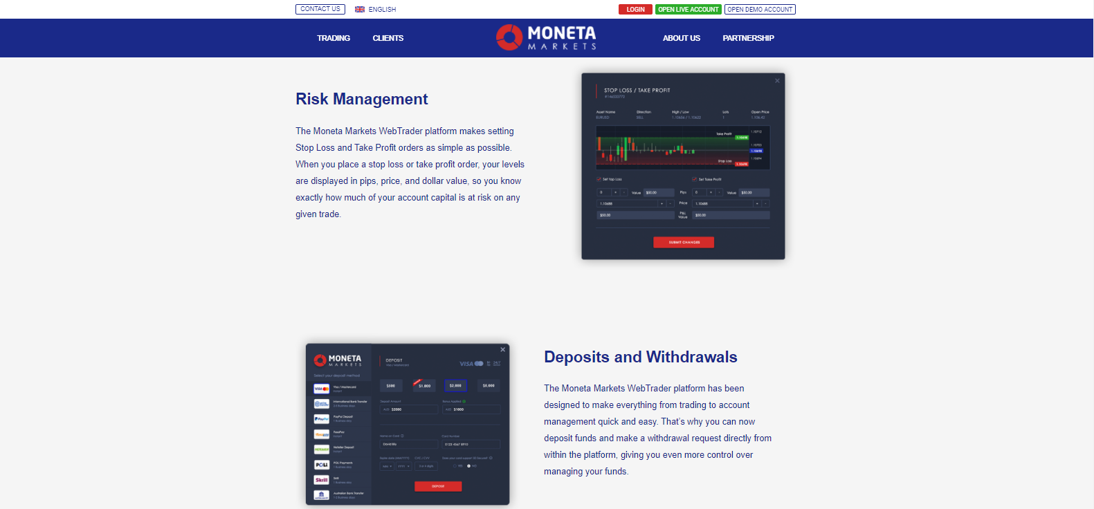 Moneta Markets risk management
